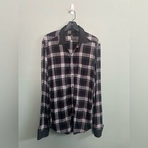 Men's Diesel Black and White Plaid Long Sleeve Western Casual Shirt Sz L